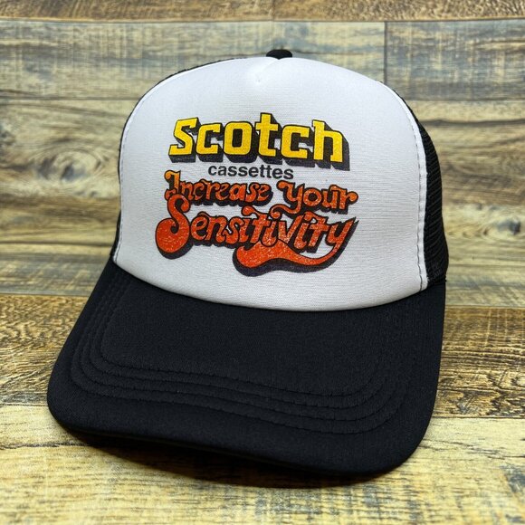 Vintage Inspired Scotch Cassette Unisex Trucker Hat Black Throwback Ad Ball Cap - Picture 2 of 8